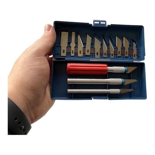 Imagem Kit Estilete De Precisão Bisturi Profissional  - Artesanato - C/ 13 Peças