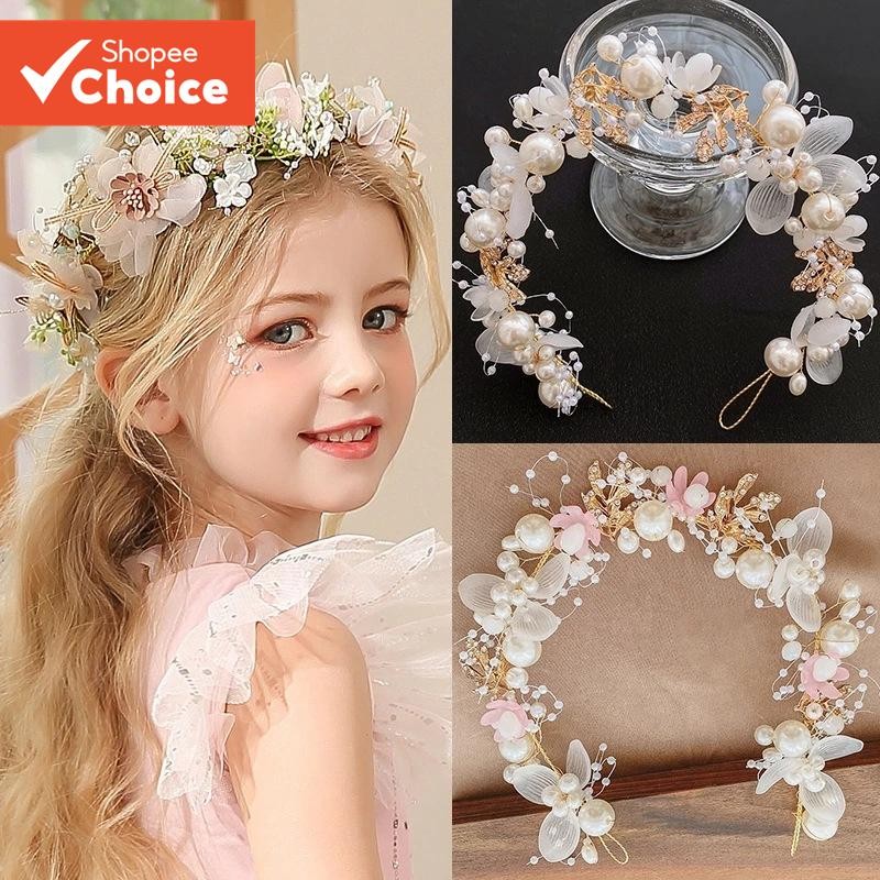 Pérola Laço Flor Coroa Meninas Festa De Aniversário Bandana Fotografia Acessórios Para O Cabelo Princesa Vibe Estética R