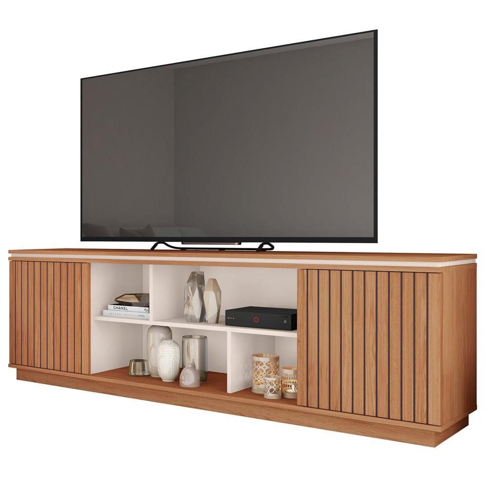Rack Para Sala Bancada de TV 75 Pol 180cm Simetria Freijó/Off White - Caemmun em Oferta na Shopee