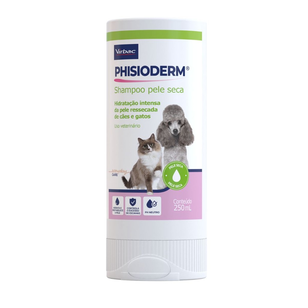 Phisioderm Shampoo Pele Seca 250ML Cães e Gatos - Virbac em Oferta na Shopee