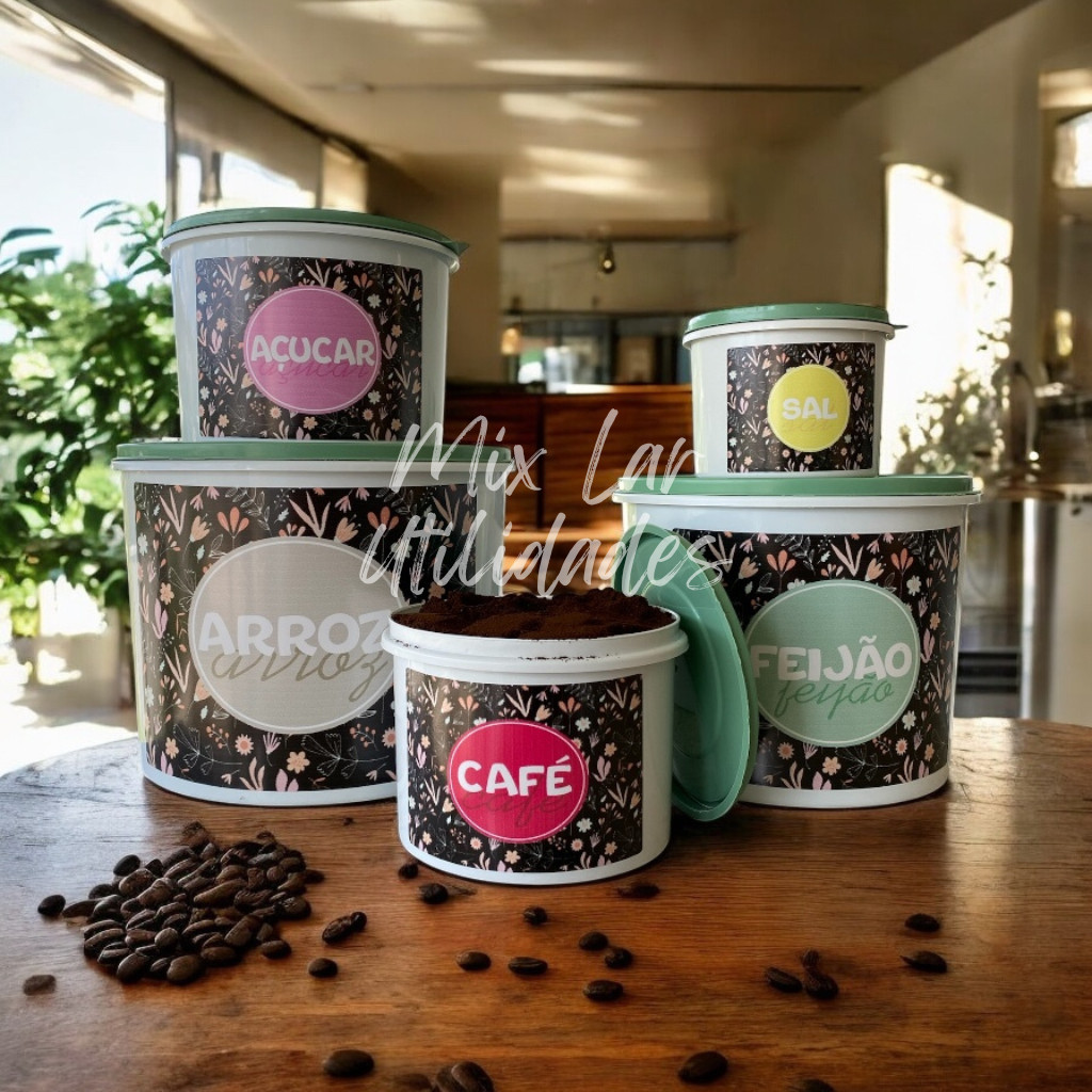 Kit de potes mantimentos com 5 peças de plástico porta mantimentos para cozinha