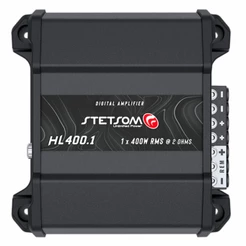 Módulo Amplificador Stetsom HL400.1 Full Range 400W RMS 1 Canal 2 Ohms Entrada RCA com HPF e LPF