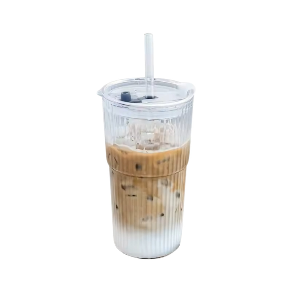 Copo Caneca Vidro Canudo E Tampa Reutilizável Para Café Chá