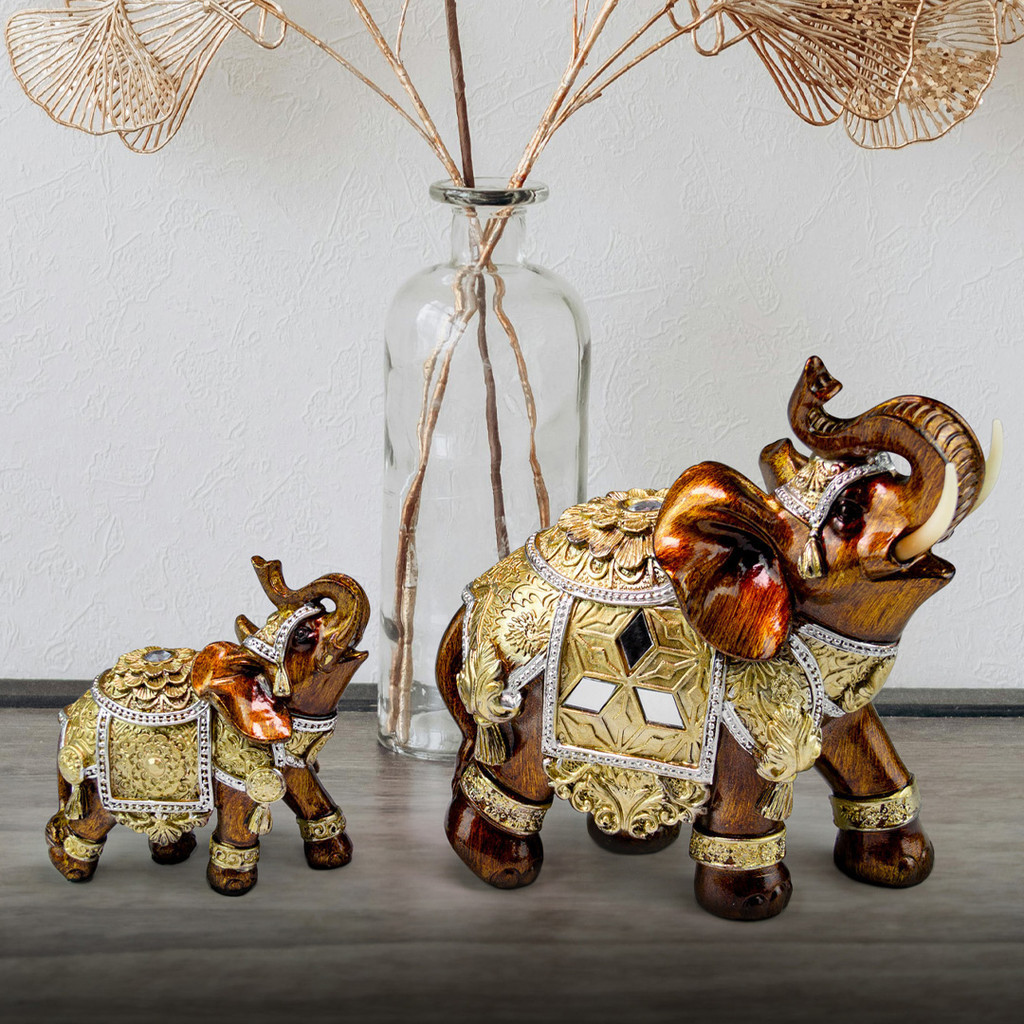 Enfeite 2 Elefantes Indianos Resina Decoração Casa Sala Rack em Oferta na Shopee