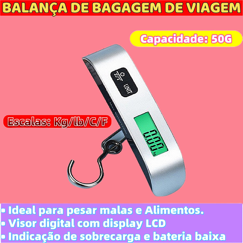 Imagem Balança Digital Para Bagagem Viagens Prático e Fácil Uso Ldeal Para Pesar Malas E Alimentos
