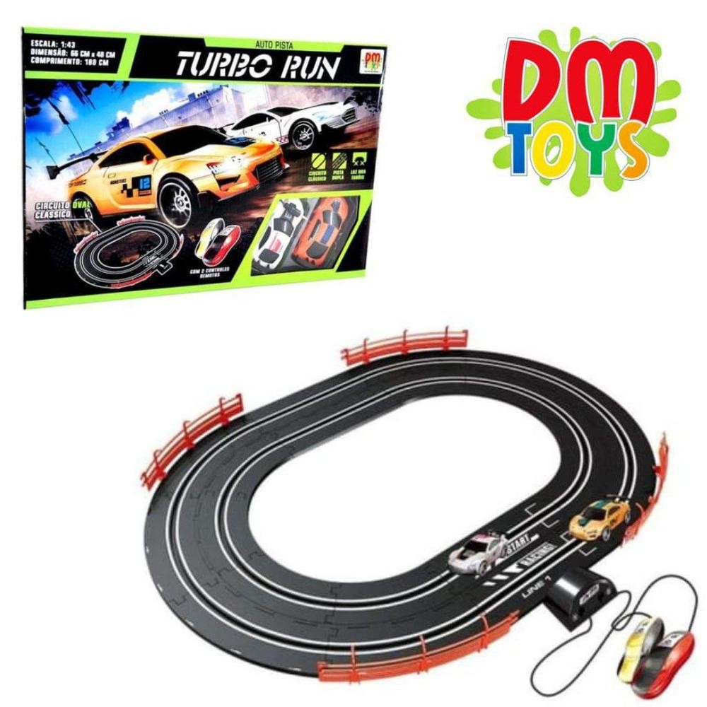 Autorama Auto Turbo Run Circuito Oval Clássico 2 carros Pista 180 cm Brinquedo Infantil DM Toys
