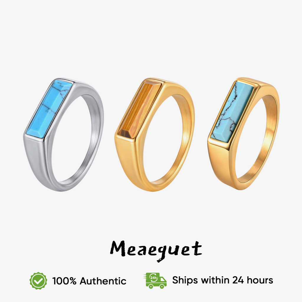 Anel Masculino Meaeguet Quadrado Olho De Tigre/Turquesa Ouro/Prata Aço Inoxidável Luz Externa Areia Interna Antialérgico em Oferta na Shopee