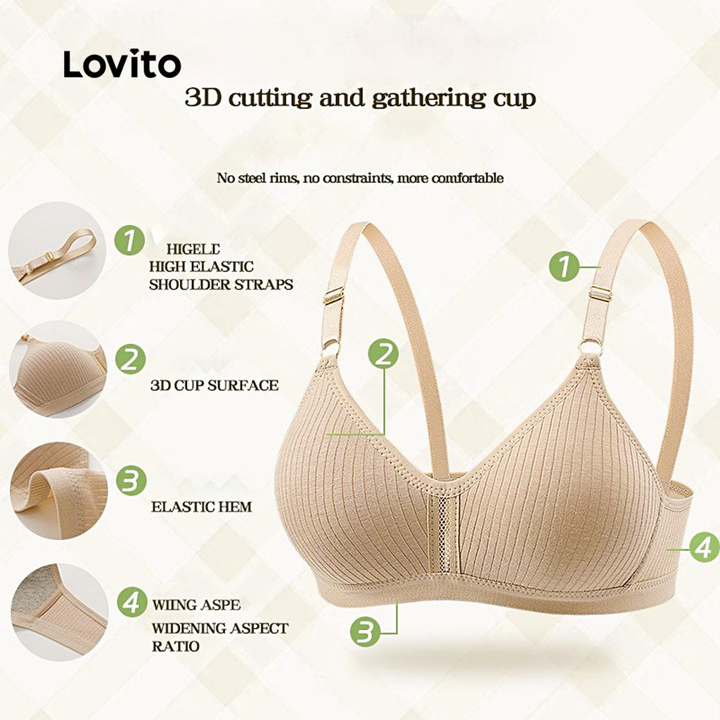 (Trendy) Lovito Sutiã Bralette Casual Simples Contrastante em Malha para Mulheres LNE83BR142 - Women Clothes