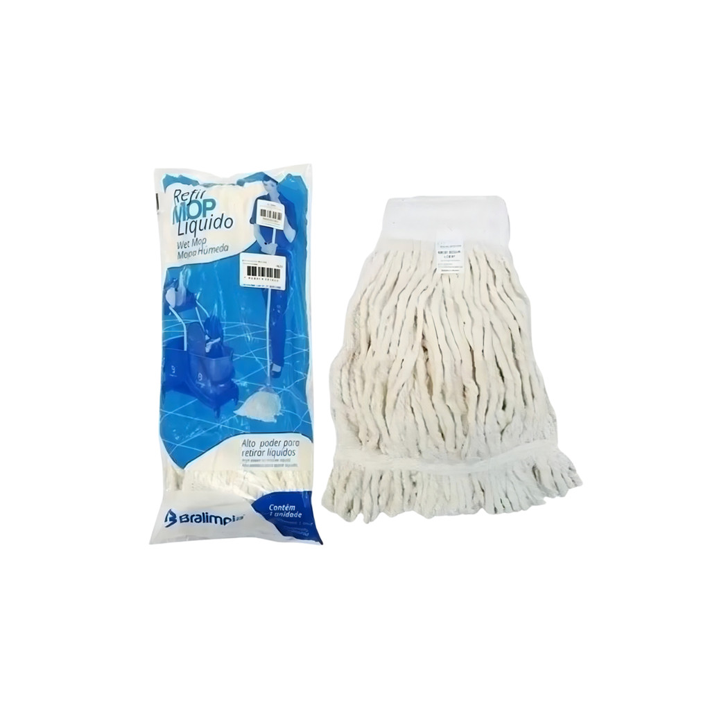 Refil Mop Úmido Algodão Ponta Dobrada Bralimpia Limpeza em Oferta na Shopee