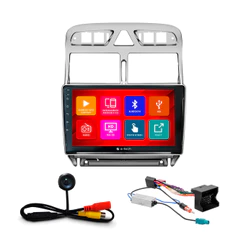 Kit Multimídia 9 Pol Peugeot 307 2002 03 A 11 2012 Android Auto CarPlay Qa+ 2 Din Prata Acabamento Pisca Alerta Botões