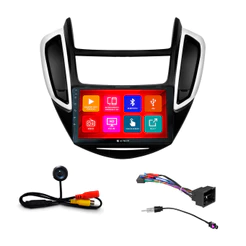Kit Multimídia 9 Pol Tracker 2014 2015 2016 Android Auto CarPlay Qa+ 2 Din Preto Espelhamento Android Ios Camera Ré