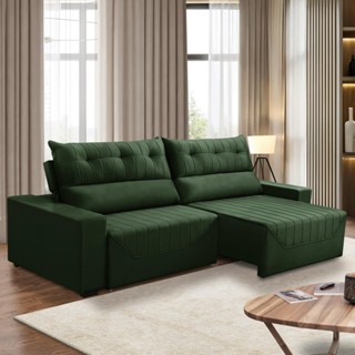 Sofá Retrátil e Reclinável 5 Lugares 3,00m Antonella Veludo Verde Adonai Estofados em Oferta na Shopee