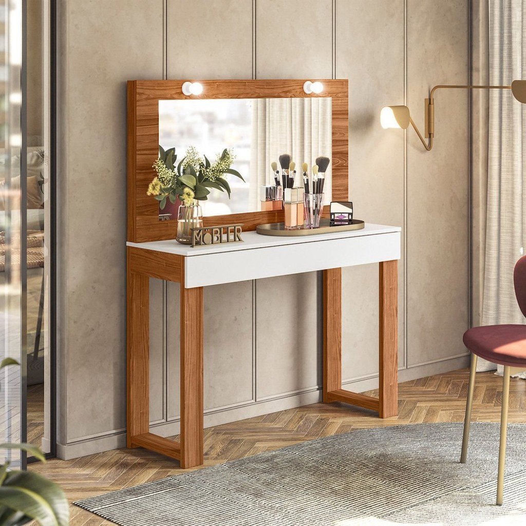 Penteadeira Camarim Gala Cinamomo Mel/Branco em Oferta na Shopee