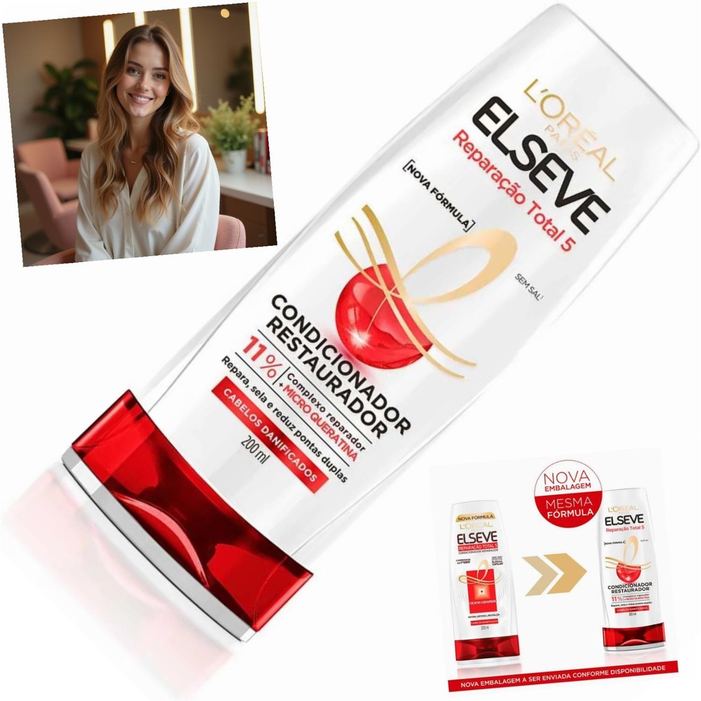 Condicionador Elseve Reparação Total 5 200ml L'Oréal Paris Cicatri-Ceramida Cabelos Danificados