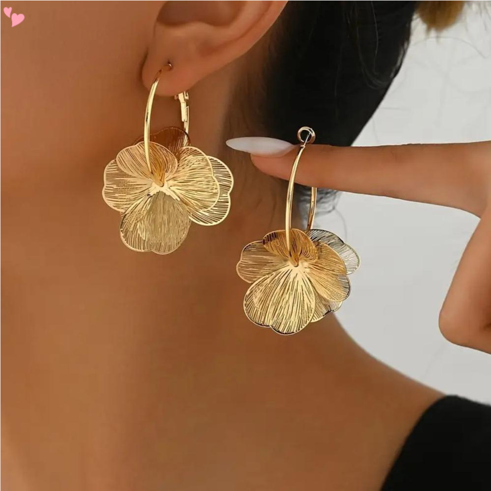 Brincos De Flores Elegantes Para Mulheres , Brinco De Declaração De Ouro , Flor Boho Exclusivos Floral Dourado E Pratead