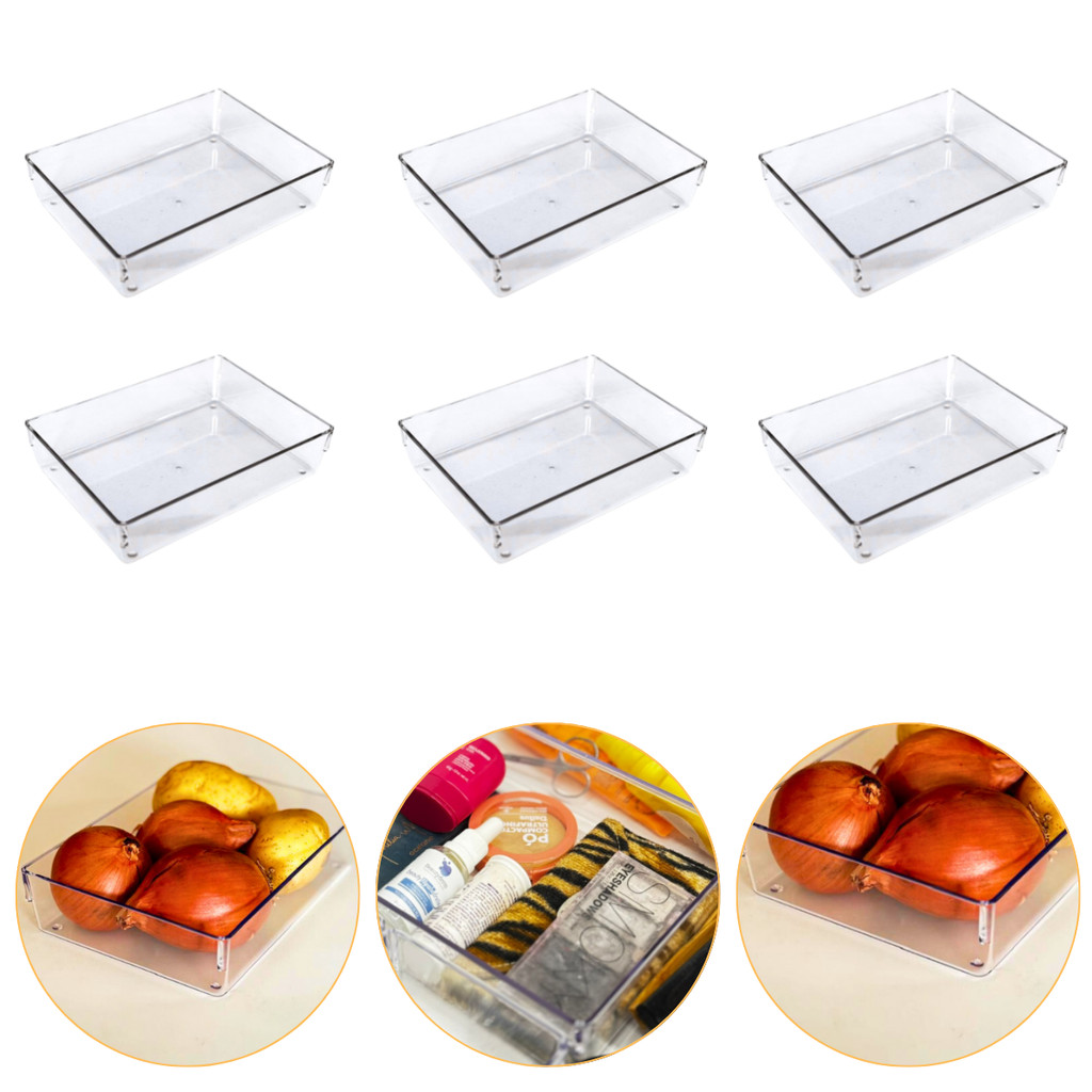 Kit 6 Organizador de Geladeira Gavetas Multiuso Acrílico Transparente Empilhável G Utilidades