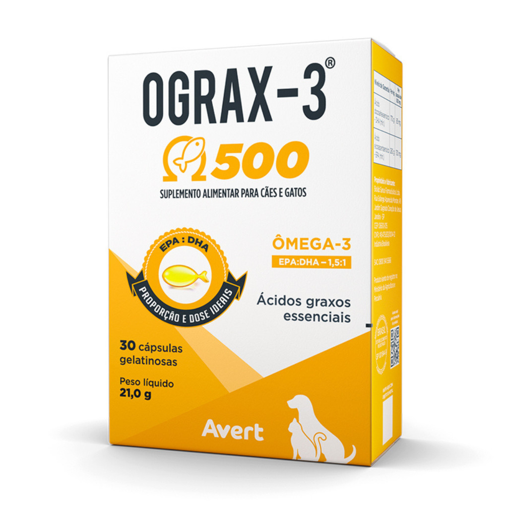 Suplemento Alimentar Ograx Ômega 3 500mg 30 Cápsulas para Cães e Gatos em Oferta na Shopee