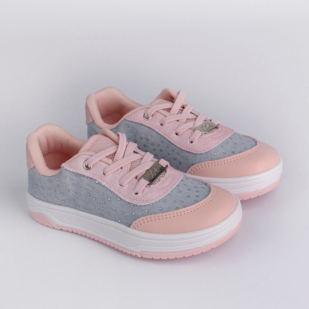Tênis Infantil Menina Kidy Happy Jeans Detalhe Brilho Nude Cano Baixo Casual Confortável Cadarço em Oferta na Shopee