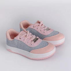 Tênis Infantil Menina Kidy Happy Jeans Detalhe Brilho Nude Cano Baixo Casual Confortável Cadarço