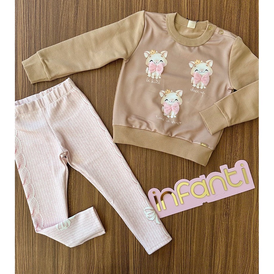 Conjunto Blusão Moletom Legging Fly Tech 80311 Infanti Bebê Menina