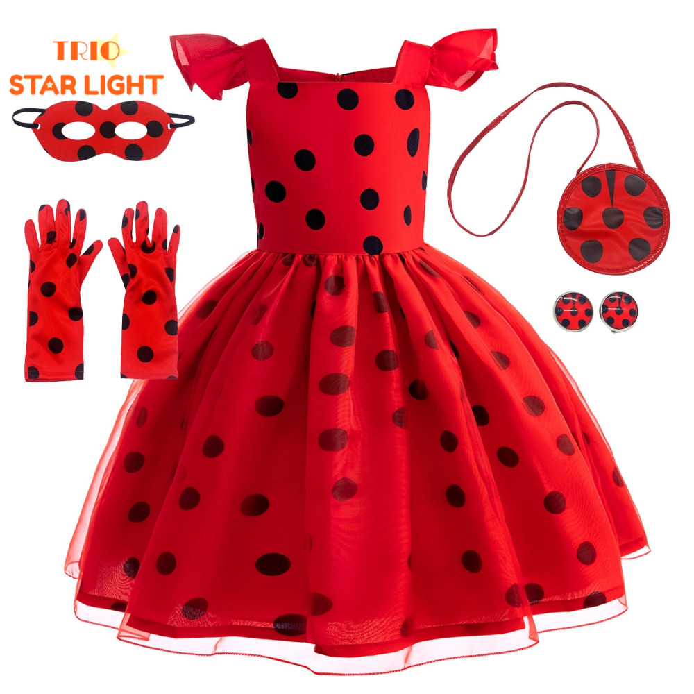 Fantasias De Cosplay De Meninas " Miraculosa " , Vestidos Infantis De Bolinhas Vermelhas , Festa De Aniversário/De Desen