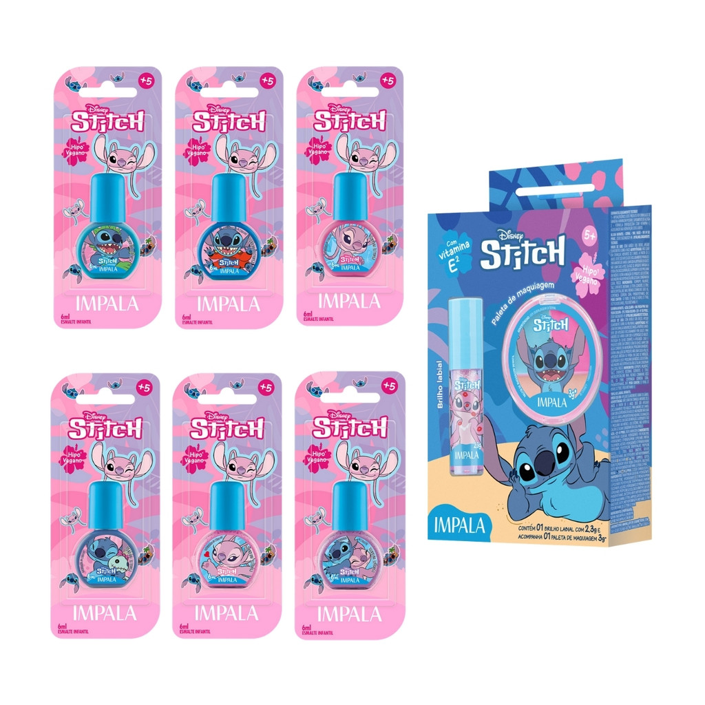 Kit Esmalte Impala Maquiagem Batom Chiclete Stitch Disney em Oferta na Shopee