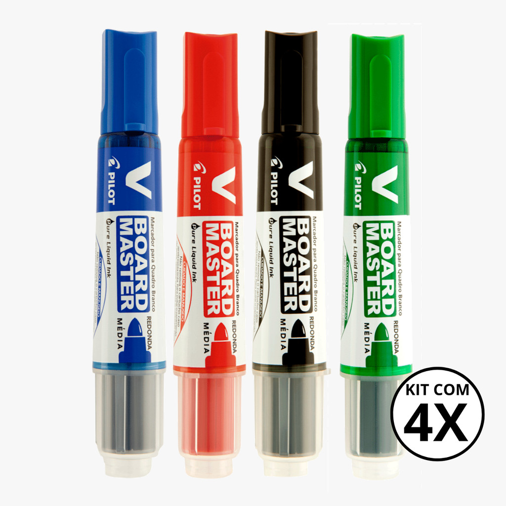 Kit com 4 Marcadores Para Quadro Branco V Board Master - PILOT KITS:AZUL+VERMELHO+PRETO+VERDE