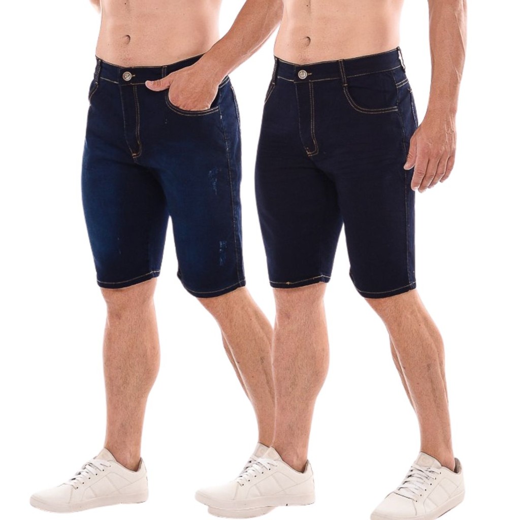Kit 2 Bermuda Jeans Masculina Tendencia Elastano Moda Tradicional