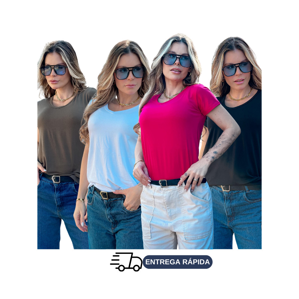 Blusa Feminina Gola V Manga Curta T-Shirt em Oferta na Shopee