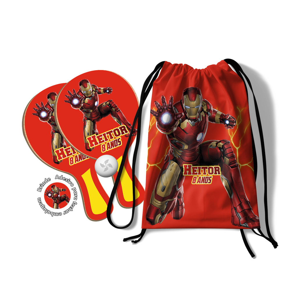 7/10/15/20/25 Kit Mochilinha e Raquetes Ping Pong - Homem de Ferro