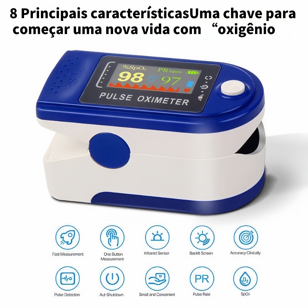 Oxímetro de Dedo com Display LED, Monitor de Batimento Cardíaco e Saturação de Oxigênio para Adultos e Idosos