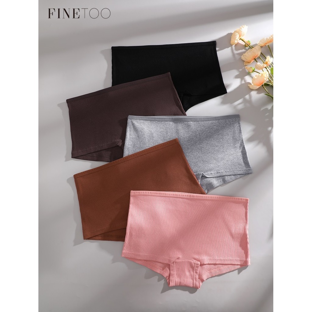 FINETOO Calcinha Boxer Feminina De Algodão Cintura Média Cor Sólida Cueca Macia E Confortável em Oferta na Shopee