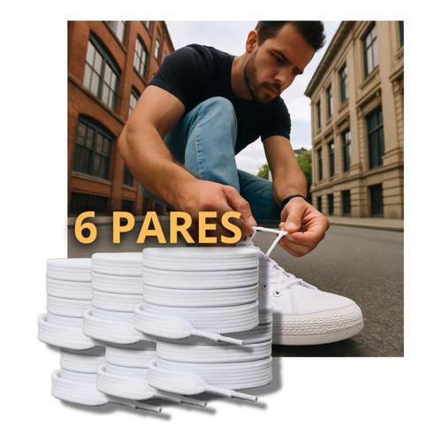 6 Par Cadarço Chato Tênis Sapatenis 1,40m Branco Acessórios e Cuidados para Calçados