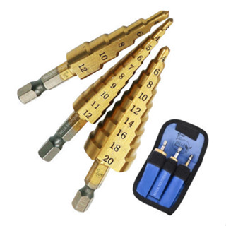 Jogo 3 Broca Escalonada Aço Revestido Resistente Espaçadas Titanio 3-12 4-12 -4-20 mm Forte Premiun em Oferta na Shopee