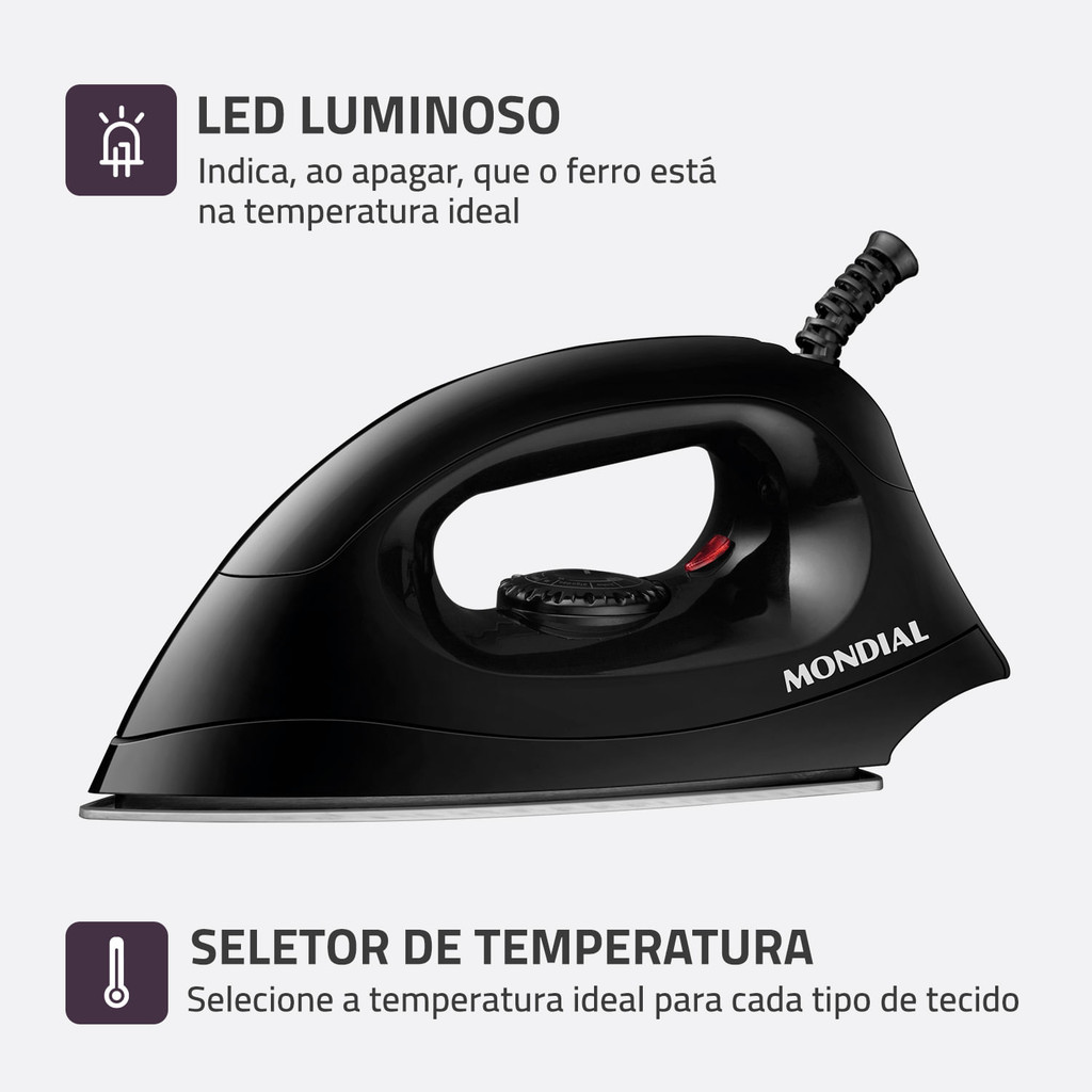 Detalhes do Ferro de Passar a Seco Mondial Preto 1200W FSN-55-B