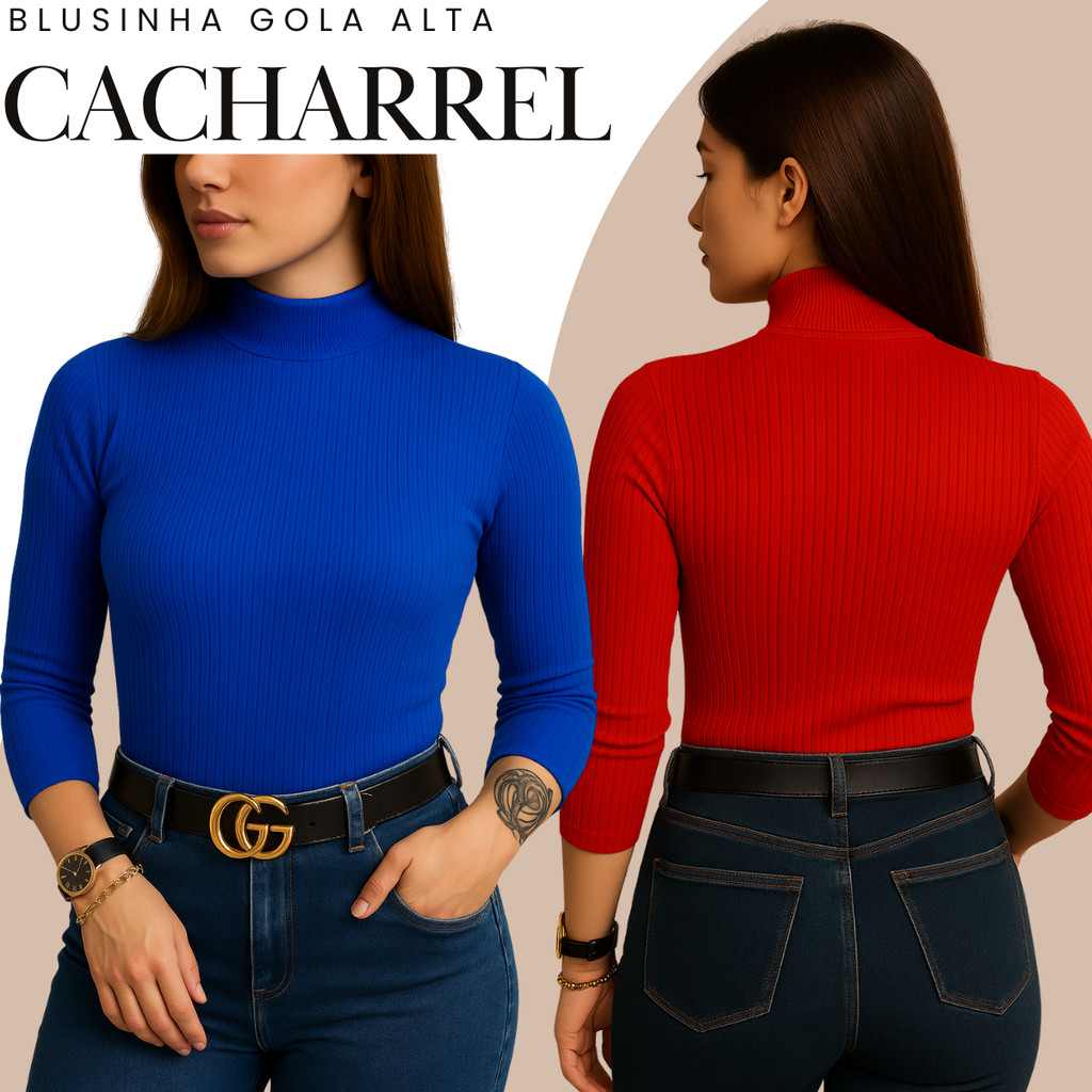 Blusa Gola Alta Feminina Slim Size Cacharrel Canelada Confortável Elegante Ajusta no Corpo