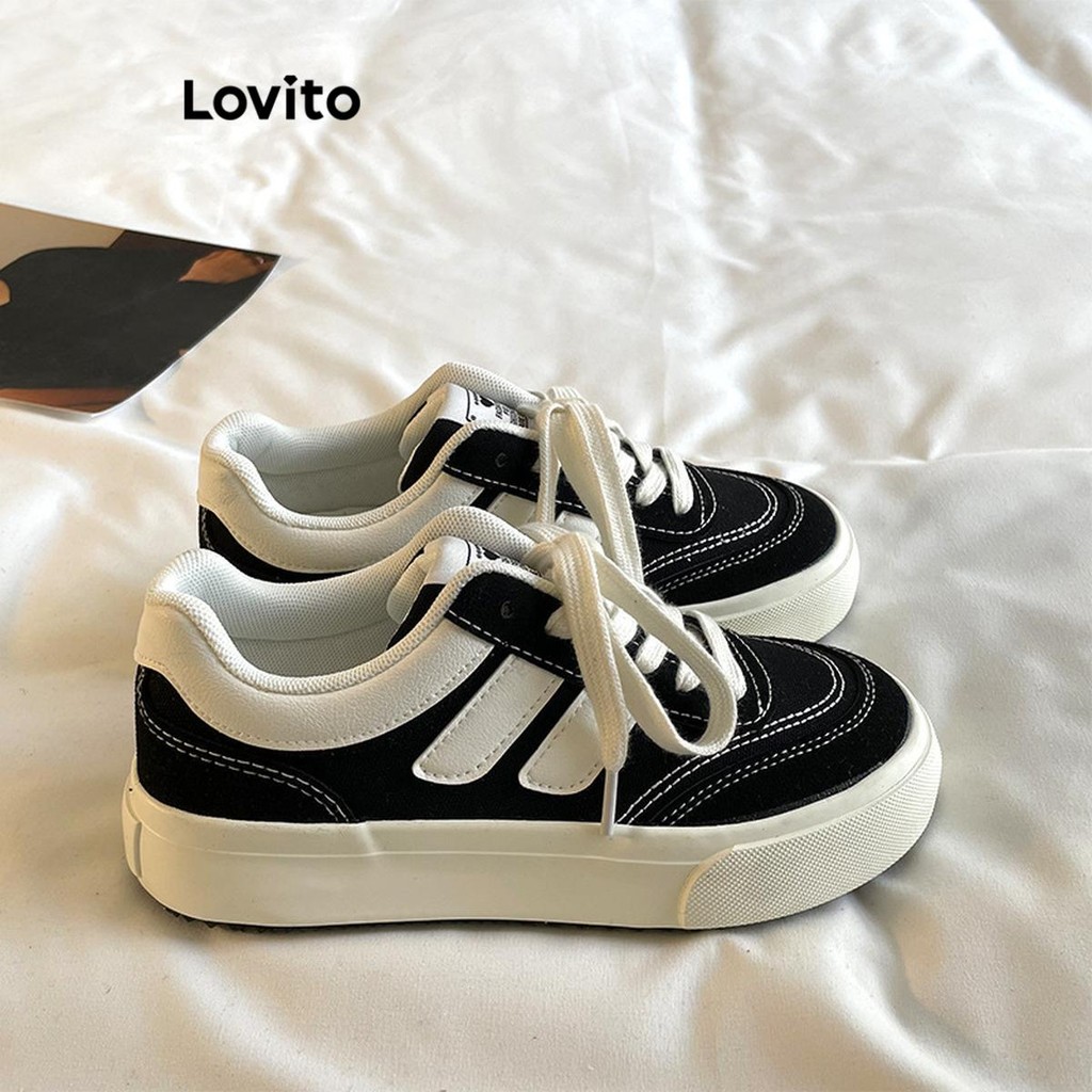 Lovito Tênis Vintage Liso Com Sola Macia De Lona Para Mulheres LFA47114