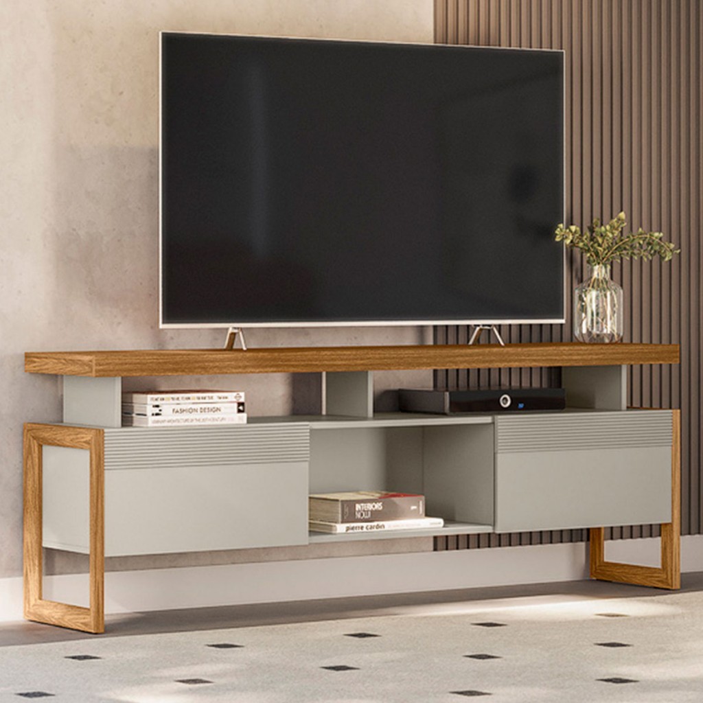 Rack para TV Até 70 Polegadas Emerald 2 Portas Nature/Off White - Pnr Móveis em Oferta na Shopee