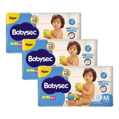Kit 3 Fraldas Babysec Galinha Pintadinha Ultrasec Hiper Tamanho M 68 unidades cada
