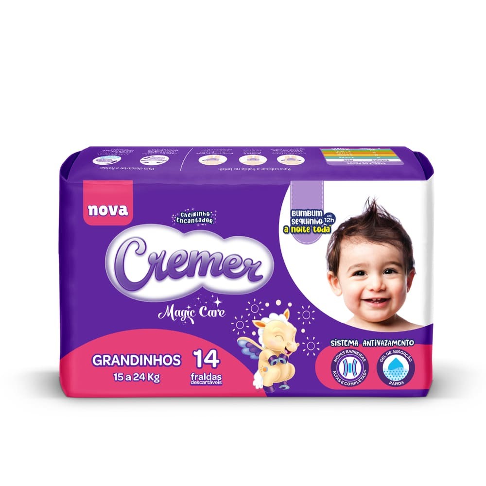Fralda Cremer Magic Care Grandinhos Pacote Jumbo 14 Unidades Descartáveis