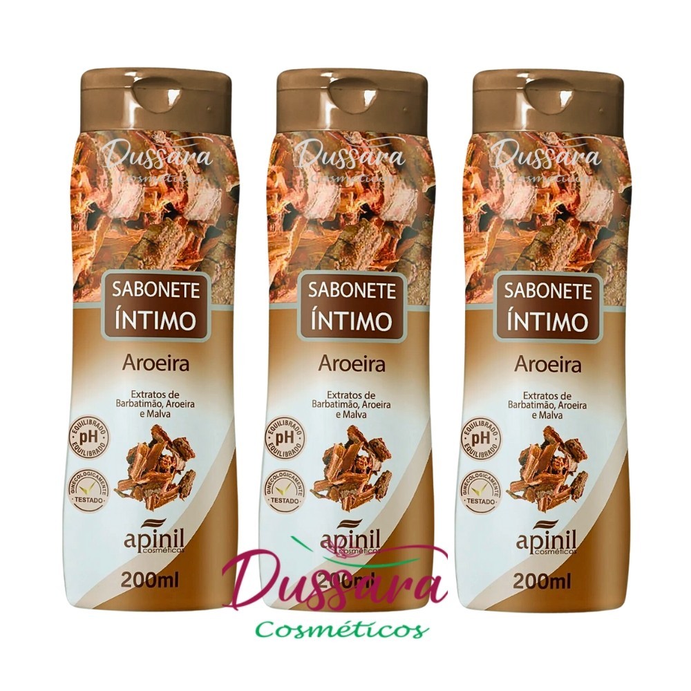 Kit 3x Sabonetes Íntimo Feminino Refrescante Aroeira - 210ml Apinil - Ameniza odores