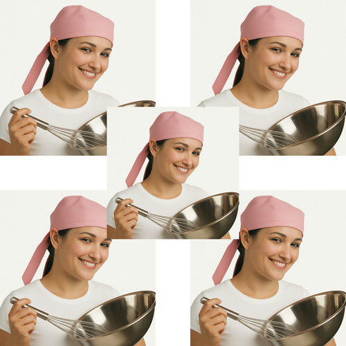 Kit 5 Bandanas Cozinha Pizzaria Bar Touca Garçom Chef Barman Rosa Unissex Único Evento COR: ROSA CHÁ