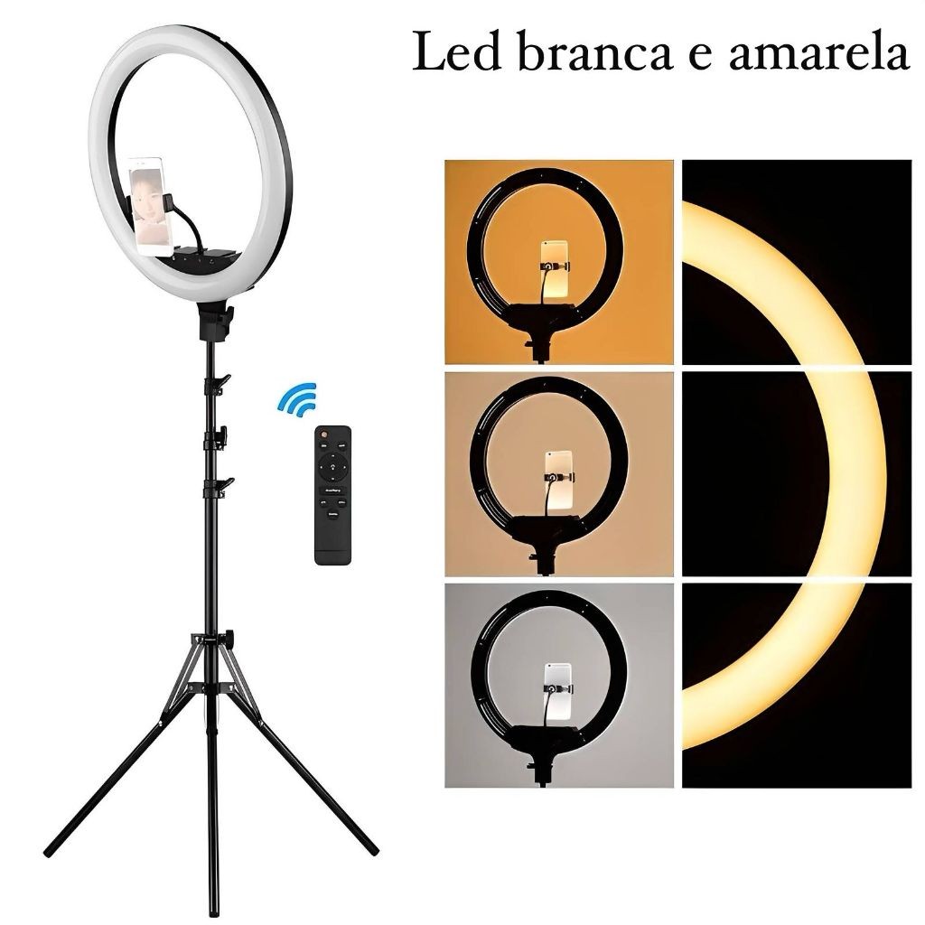 Kit Completo Ring Light Profissional 6/12 polegadas C/ Tripé De 14cm a 1,20M