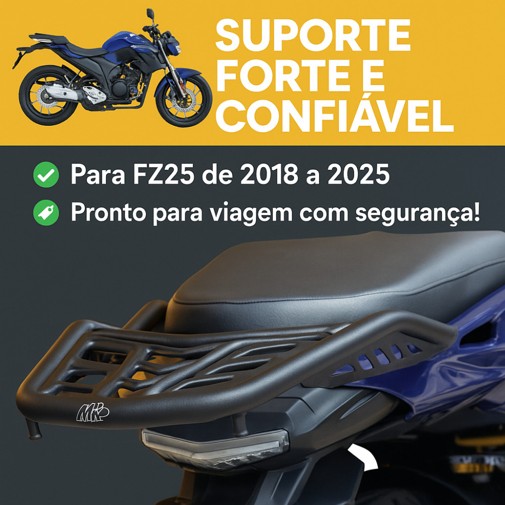 Bagageiro Reforçado Fazer FZ25 2018 a 2025 Preto Fosco MA – Suporte Baú Alta Resistência em Oferta na Shopee