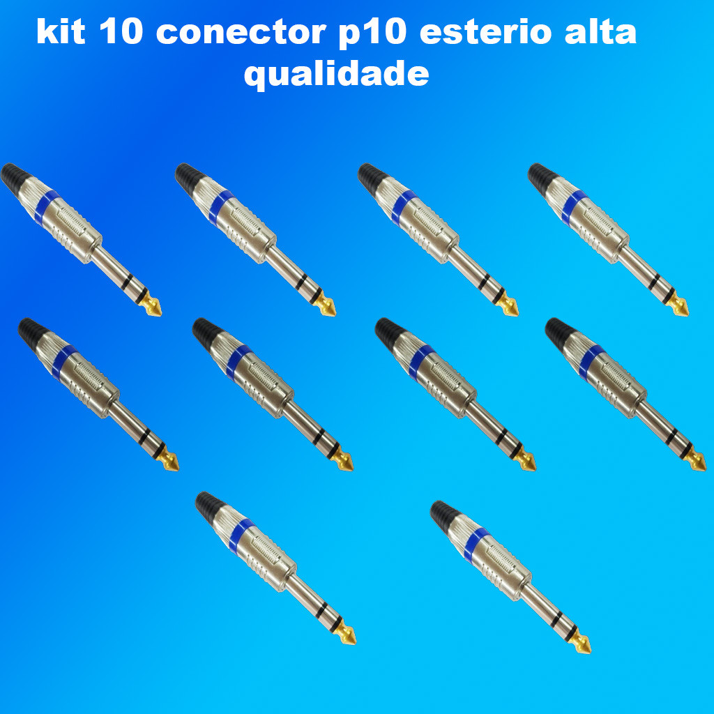 kit 10 Conector P10 STEREO Niquelado  azul Oferta em Oferta na Shopee
