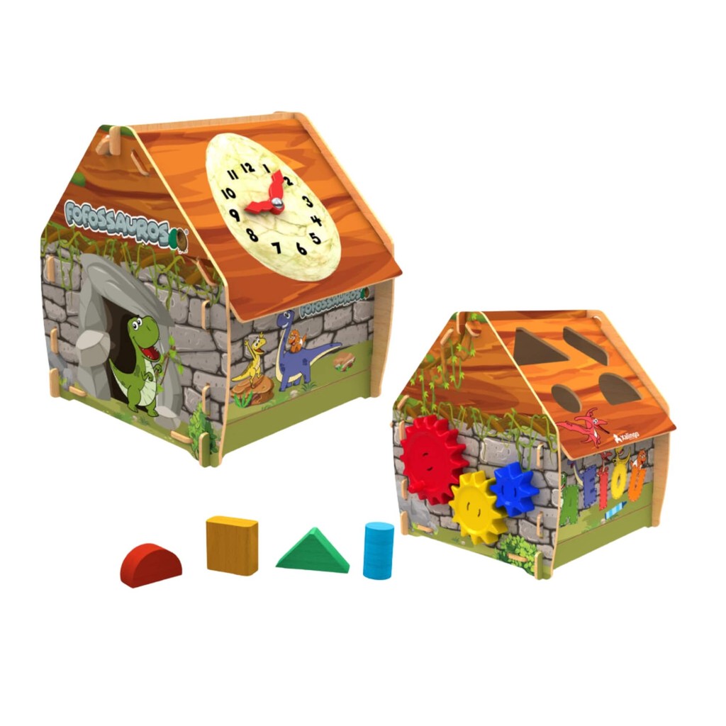 Brinquedo Educativo Casinha Interativa Fofossauros Xalingo 16 Peças Madeira Reflorestada 3+ anos