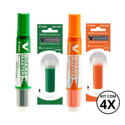 Kit com 2 Marcadores Para Quadro Branco + 2 Refis Board Master - PILOT KITS:4