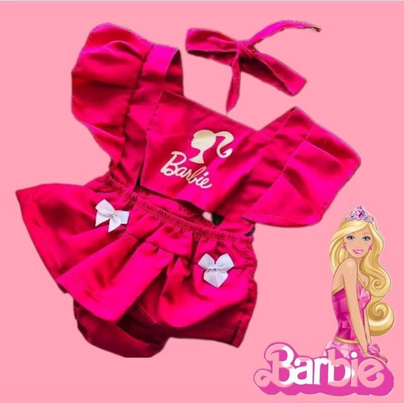 Romper Jardineira Barbie Infantil tematico mesversario menina body+ laço em Oferta na Shopee