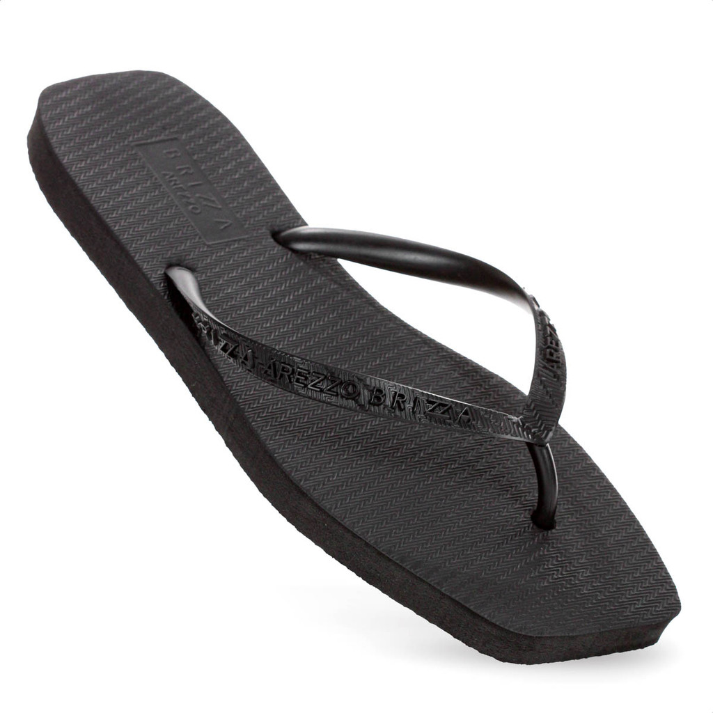 Chinelo Brizza Arezzo Bico Quadrado Tira Logomania Preto - Feminino