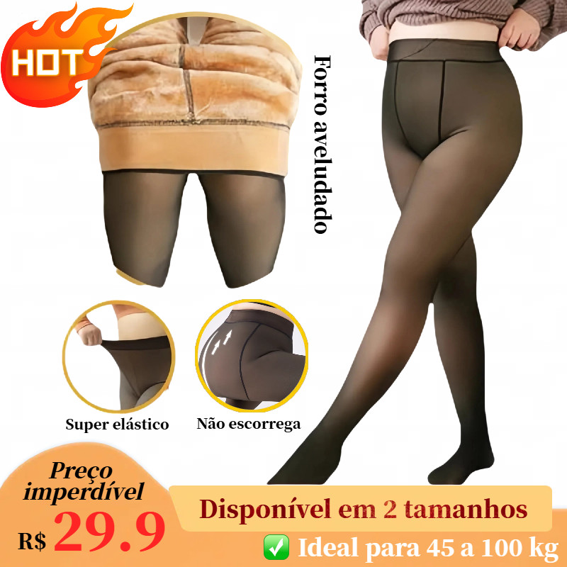 Meia-calça Térmica Feminina Inverno 2025 – Forrada com Lã, Quente, Peluciada e Elástica, Ideal para Dias Frios